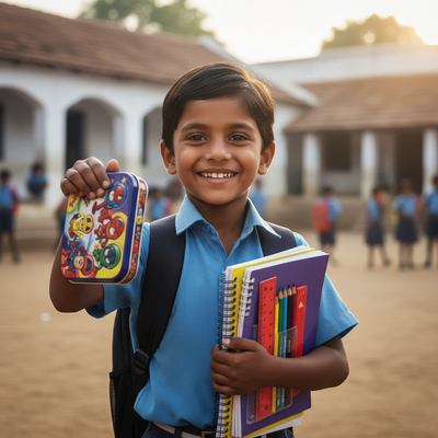 Child with pencil box
